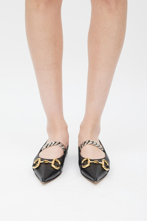 Gucci Black 
Multicolour Horsebit 
Chain Leather Ballet Flat