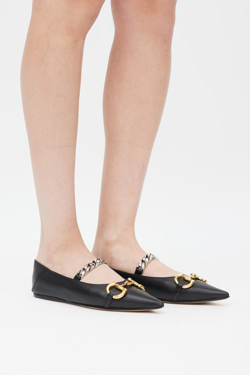 Gucci Black 
Multicolour Horsebit 
Chain Leather Ballet Flat