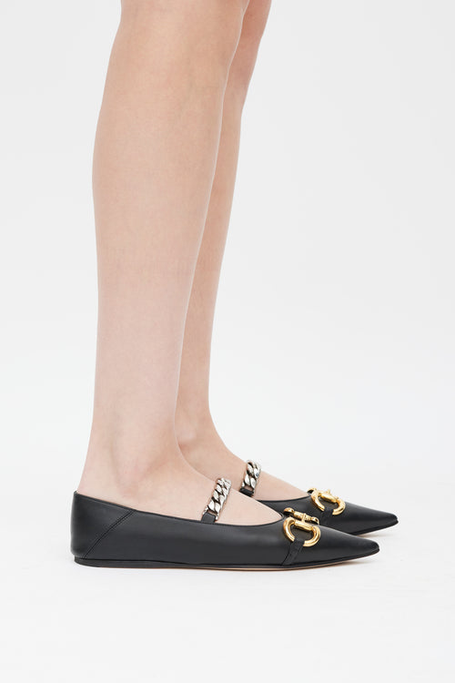 Gucci Black 
Multicolour Horsebit 
Chain Leather Ballet Flat