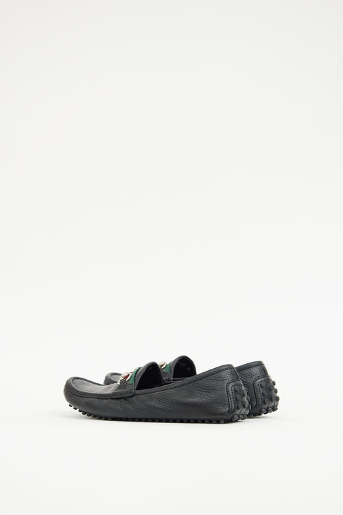 Gucci Black Webbed Leather Driving Loafer