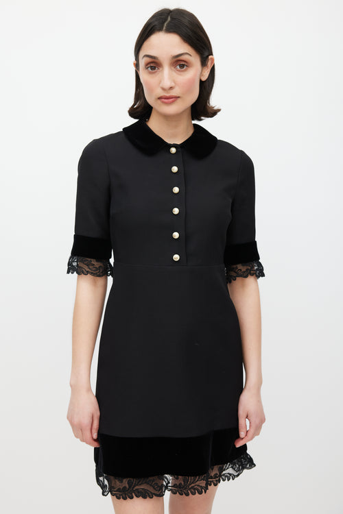 Gucci Black Silk Lace Pearl Dress