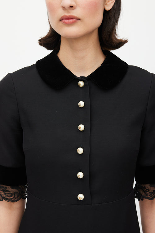 Gucci Black Silk Lace Pearl Dress