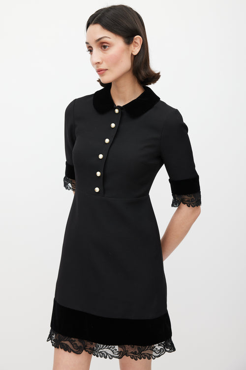 Gucci Black Silk Lace Pearl Dress