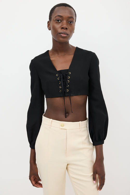 Gucci Black Lace Up Silk Top