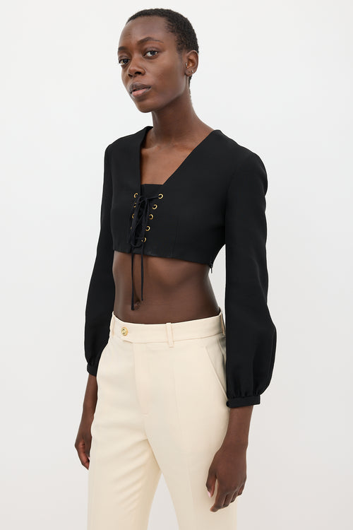 Gucci Black Lace Up Silk Top