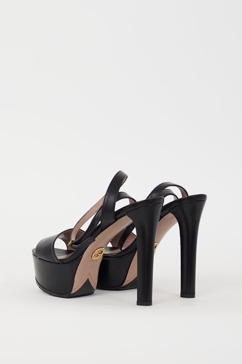 Gucci Black Leather Ankle Wrap Heel