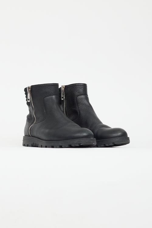 Gucci Black Leather Ankle Zip Boot