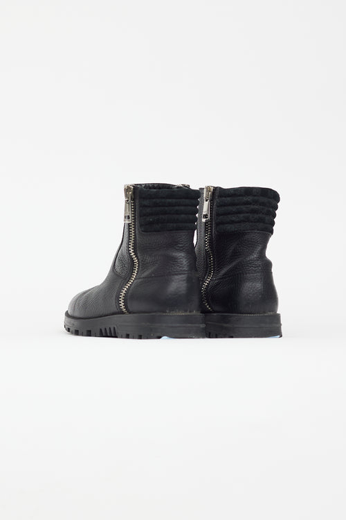 Gucci Black Leather Ankle Zip Boot