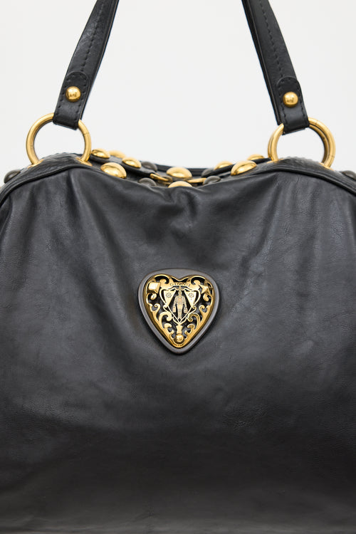 Gucci Black Leather Babouska Studded Bag