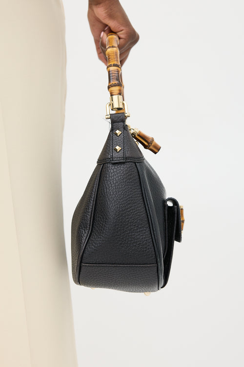 Gucci Black Leather Bamboo Shoulder Bag