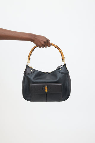 Gucci Black Leather Bamboo Shoulder Bag