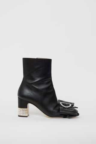 Gucci Black Leather Crystal Bow Boot