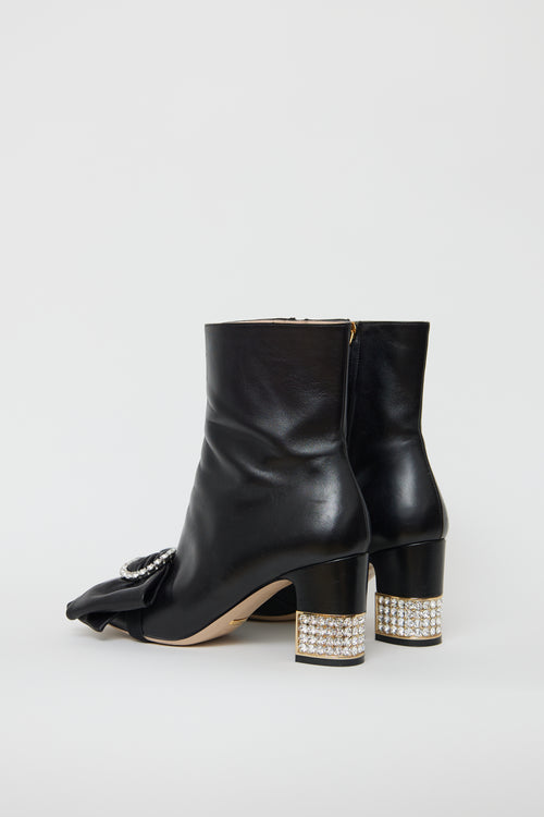 Gucci Black Leather Crystal Bow Boot