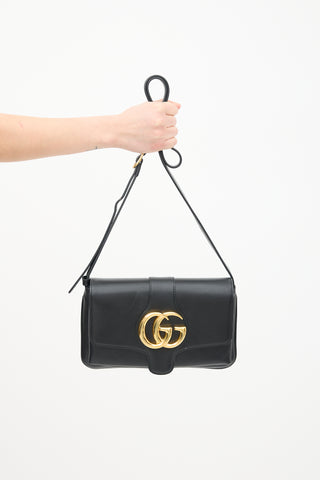 Gucci Black Leather Double G Arli Flap Crossbody Bag