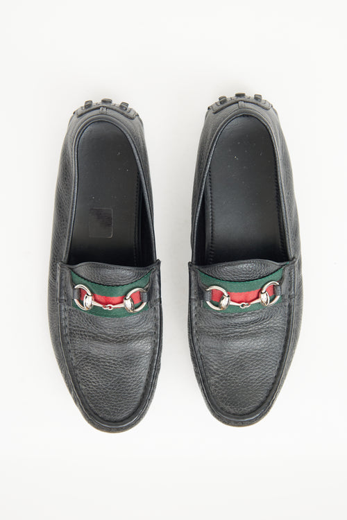 Black Webbed Leather Driving Loafer