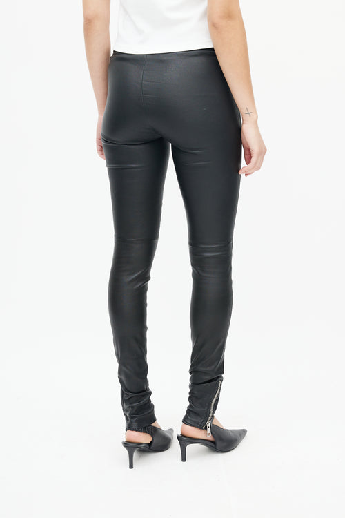 Gucci Black Leather Exposed Zipper Pant