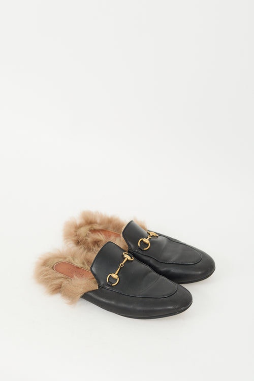 Gucci Black Leather 
Fur Princetown Loafer