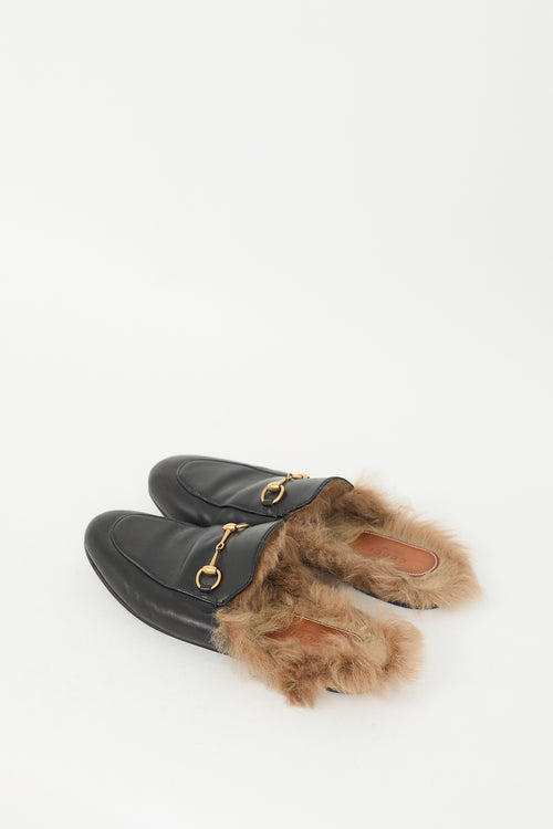 Gucci Black Leather 
Fur Princetown Loafer