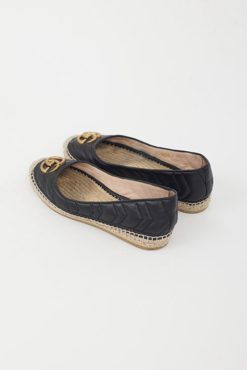 Gucci Black Quilted Leather GG Flat