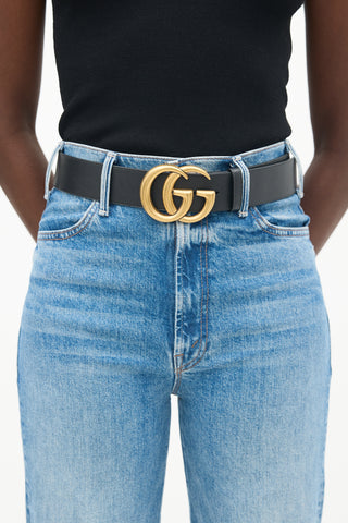 Gucci Black Leather GG Marmont Belt