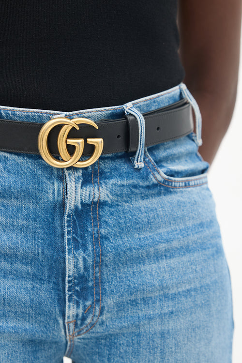 Gucci Black Leather GG Marmont Belt