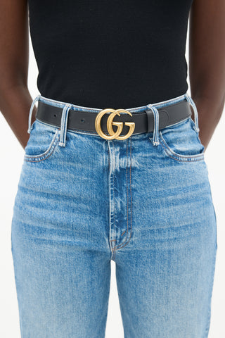 Gucci Black Leather GG Marmont Belt