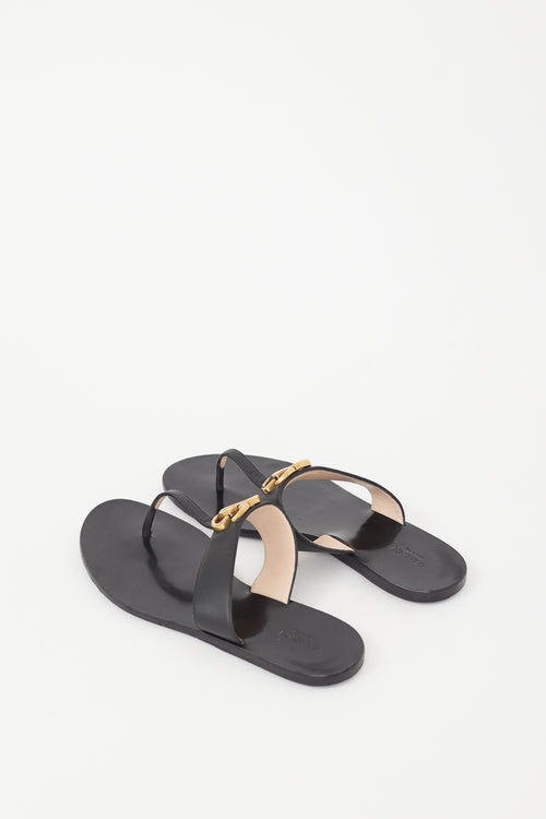 Gucci Black Leather GG T-Strap Sandal