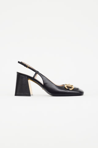 Gucci Black Leather Gold Hardware Heel