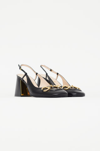 Gucci Black Leather Gold Hardware Heel