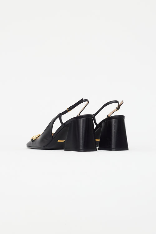 Gucci Black Leather Gold Hardware Heel