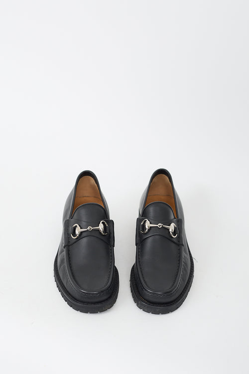 Gucci Black Leather Treaded Sole Loafer