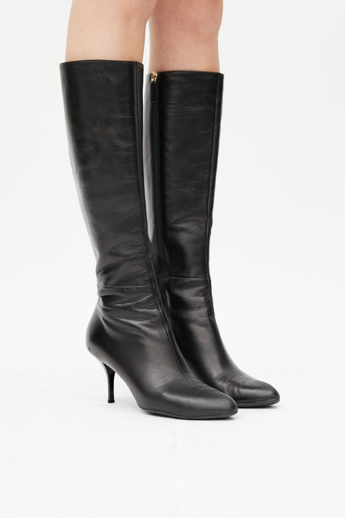 Gucci Black Leather Knee High Boot