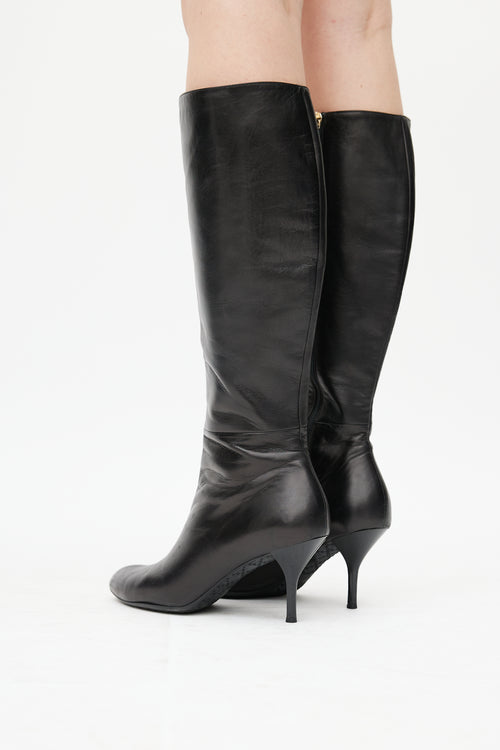 Gucci Black Leather Knee High Boot