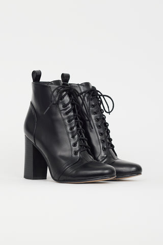 Gucci Black Leather Lace Up Heel