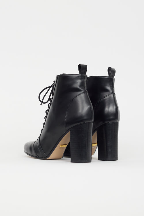 Gucci Black Leather Lace Up Heel