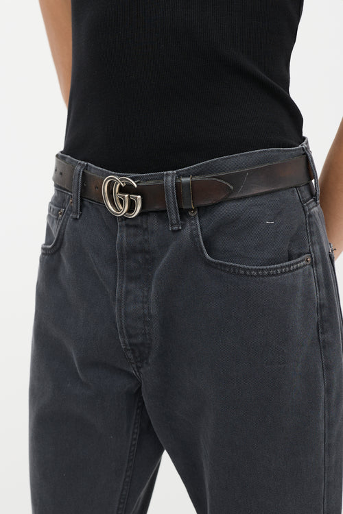 Gucci Black Leather Marmont GG Buckle Belt