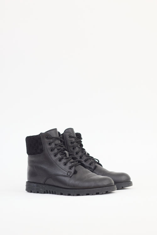 Gucci Black Leather Monogram Boot