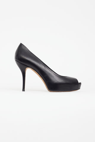 Gucci Black Leather Peep Toe Heel