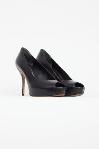 Gucci Black Leather Peep Toe Heel