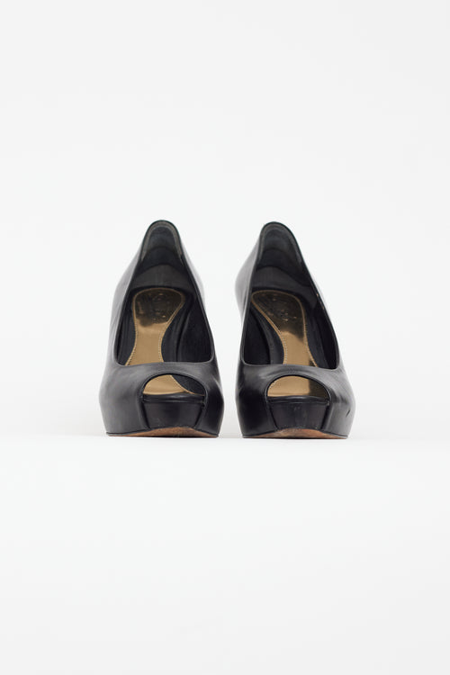 Gucci Black Leather Peep Toe Heel