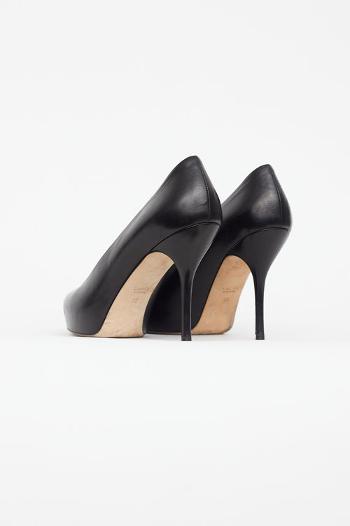 Gucci Black Leather Peep Toe Heel