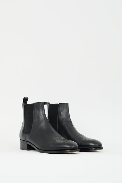 Gucci Black Leather Perforated GG Chelsea Boot