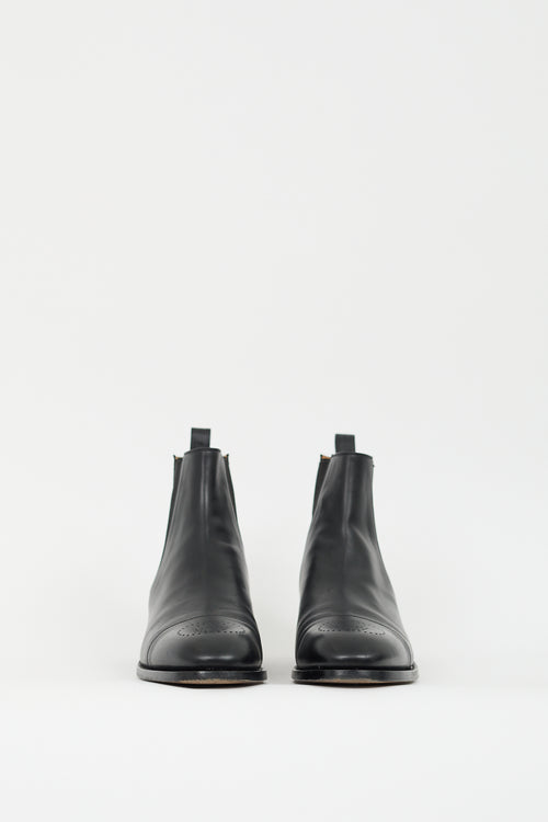 Gucci Black Leather Perforated GG Chelsea Boot