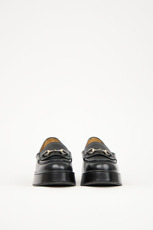 Gucci Black Leather Platform Wedge Loafer