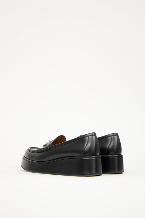 Gucci Black Leather Platform Wedge Loafer