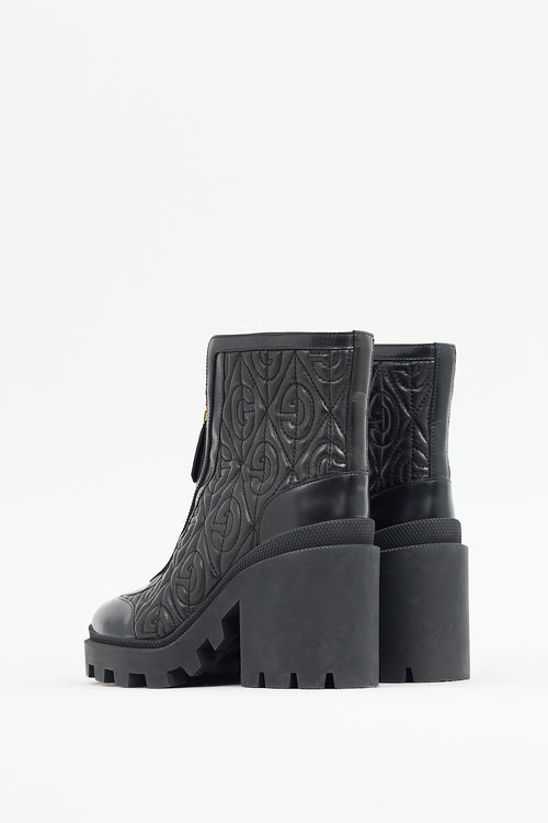 Gucci Black Leather Quilted Rhombus Boot