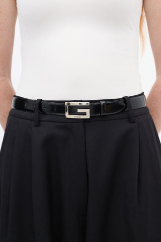 Gucci Black Leather Rectangular G Buckle Belt