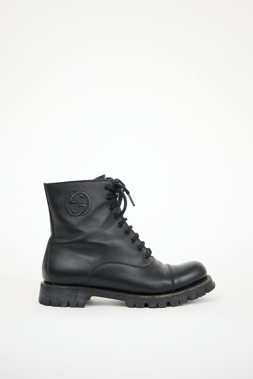 Gucci Black Leather Royan Combat Boot