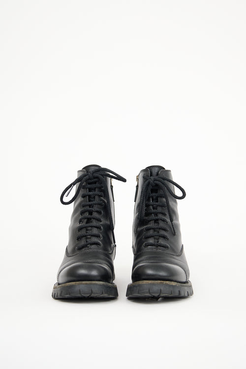 Gucci Black Leather Royan Combat Boot