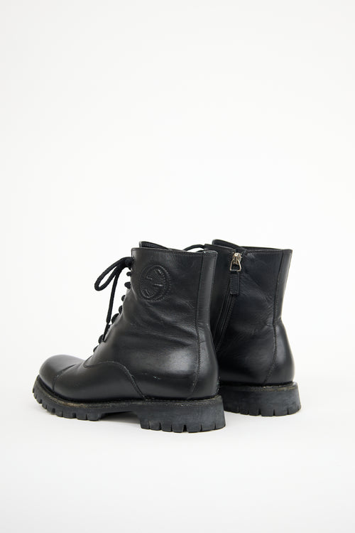 Gucci Black Leather Royan Combat Boot